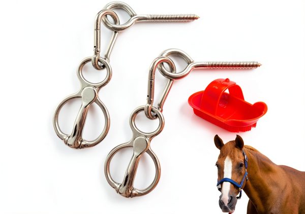Horse Tie Ring 2 Pack INTONX Stall & Trailer Tether Grooming Brush-0